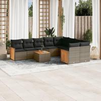 10-delige Loungeset met kussens poly rattan grijs - thumbnail