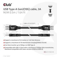 club3D CAC-1409 USB-kabel USB-A stekker 0.50 m Zwart - thumbnail