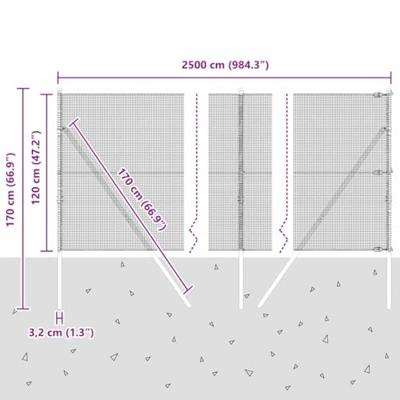 VidaXL Afrasteringspaal grijs 25 x 1,2 m (12 x 12 mm gaas)