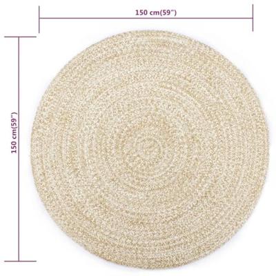 Vloerkleed handgemaakt 150 cm jute wit en naturel - thumbnail