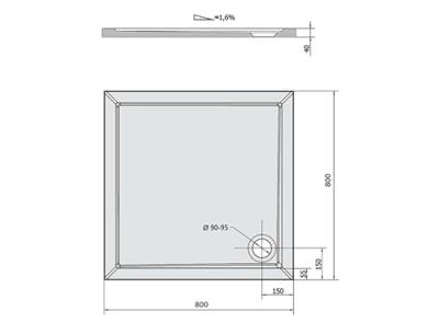 Douchebak Gegoten Marmer Sapho Aura 80x80x4 cm Vierkant Wit