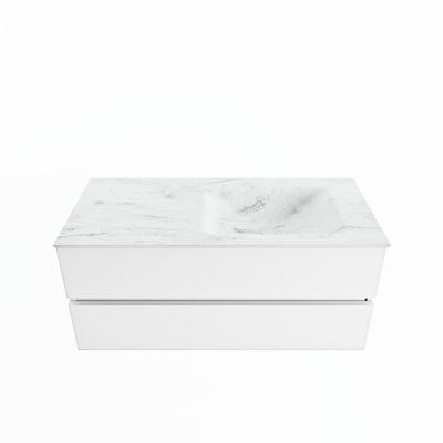 MONDIAZ VICA-DLUX 110cm badmeubel onderkast Talc 2 lades. Inbouw wastafel CLOUD rechts 1 kraangat, kleur Opalo.