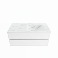 MONDIAZ VICA-DLUX 110cm badmeubel onderkast Talc 2 lades. Inbouw wastafel CLOUD rechts 1 kraangat, kleur Opalo. - thumbnail