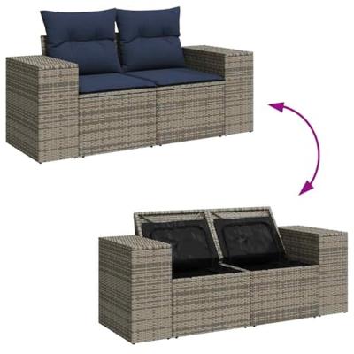 5-delige Loungeset met kussens poly rattan grijs - thumbnail