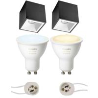 Pragmi Cliron Pro - Opbouw Vierkant - Mat Zwart/Wit - Verdiept - 90mm - Philips Hue - Opbouwspot Set GU10 - White Ambiance - Bluetooth - thumbnail