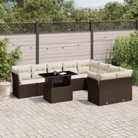 10-delige Loungeset met kussens poly rattan bruin - thumbnail