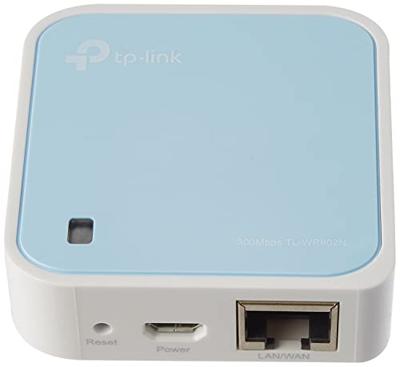TP-Link TL-WR802N N300 WLAN nano-router (draagbaar, accesspoint, tv-adapter, repeater, router, client, 300 Mbit/s (2,4 GHz), Media, FTP server), blauw/wit