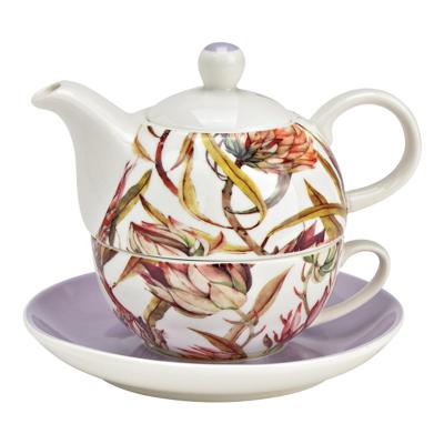 Theepottenset Magnolia-bloemendecor 3-delige set, van porselein lila (B/H/D) 15x16x15cm 400ml/250ml