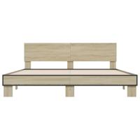 Bedframe bewerkt hout metaal sonoma eikenkleurig 200x200 cm - thumbnail