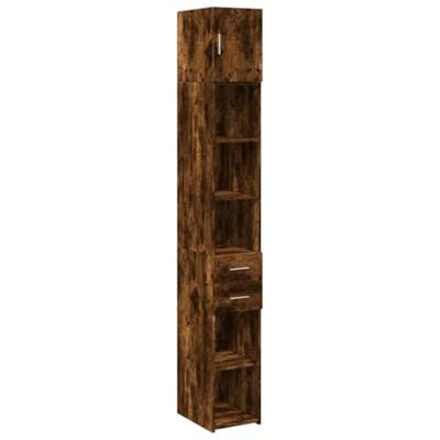 Opbergkast smal 30x42,5x225 cm bewerkt hout gerookt eikenkleur