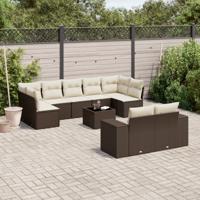 9-delige Loungeset met kussens poly rattan bruin - thumbnail