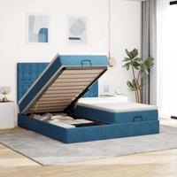 Ottoman bed met matrassen 160x200cm fluweel donkerblauw - thumbnail