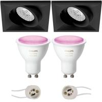 Pragmi Qiundo Pro - Inbouw Vierkant - Mat Zwart - Kantelbaar - 80mm - Philips Hue - LED Spot Set GU10 - White and Color Ambiance - Bluetooth - thumbnail