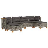 6-delige Loungeset met kussens poly rattan grijs - thumbnail