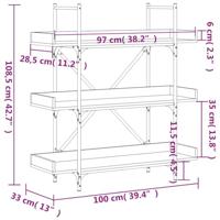 Boekenkast 3-laags 100x33x108,5 cm bewerkt hout grijs sonoma - thumbnail