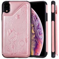 Voor iPhone XR kat Bee reliëf patroon schokbestendige beschermende case met kaartsleuven & fotolijstjes (Rose goud) - thumbnail