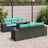 7-delige Loungeset met kussens poly rattan acacia zwart - thumbnail