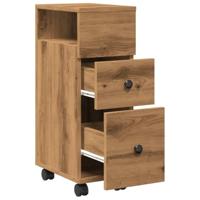 Badkamerkast smal met wielen bewerkt hout artisanaal eiken - thumbnail