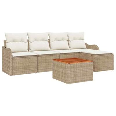 Tuinbankenset met kussen 6 pcs Beige poly rattan