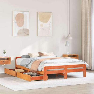 Bedframe zonder matras massief grenenhout wasbruin 150x200 cm