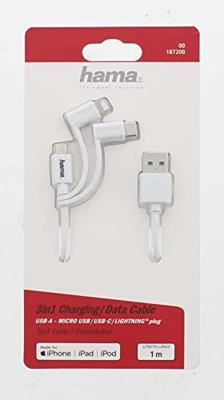Hama Laad/synchrokabel 3 in 1 met micro USB/USB type-C/lightning 1m Oplader Wit - thumbnail