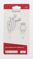 Hama 3in1 Multi-oplaadkabel USB-A - Micro-USB USB-C En Lightning 1,0 M Wit - thumbnail