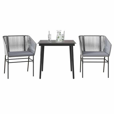 3-delige Tuinset met kussens poly rattan glas grijs