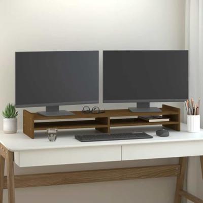 VidaXL Monitorstandaard 100x27x15 cm massief grenenhout honingbruin VidaXL Monitorstandaard 100x27x15 cm massief grenenhout honingbruin