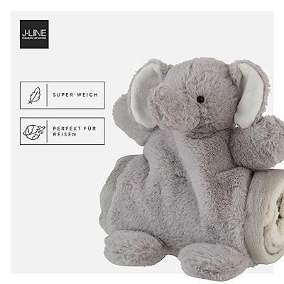 J-Line Plaid Olifant - babydekentje - pluche - grijs - 24 x 23 cm