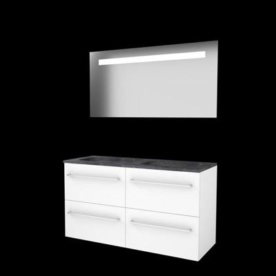 Basic-Line Economic 46 Badkamermeubelset - 120 x 46 cm - Met Grepen - 4 Lades - Hardstenen Wastafel - 2 Kraangaten - Spiegel met LED Verlichting - Ice White
