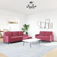 3-delige Loungeset met kussens fluweel wijnrood - thumbnail