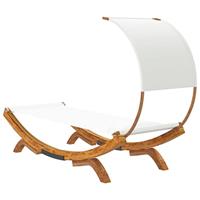VidaXL Loungebed met luifel 100x200x126 cm massief gebogen hout crème - thumbnail