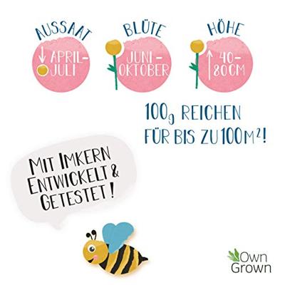 OwnGrown Bijenweide bloemenmix 100G premium bijenzaden voor kleurrijke hommel- en bijenweiden bijenvriendelijke bloemzadenmix bloemenweidezaden - eenj