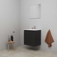 On-Line Badkamermeubelset - 60 cm - Bouwpakket - Greeploos 2 Deuren - Acryl Wastafel - 1 Kraangat - Spiegel - Mat Zwart - thumbnail
