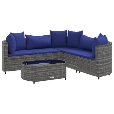 6-delige Loungeset met kussens poly rattan grijs
