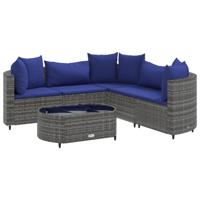 6-delige Loungeset met kussens poly rattan grijs - thumbnail