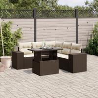 6-delige Loungeset met kussens poly rattan bruin - thumbnail