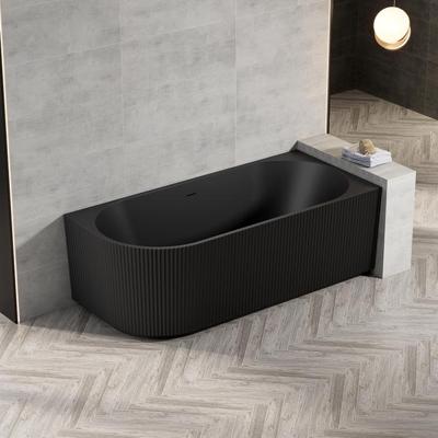 Zeza Nuo Half Vrijstaand Bad - 170x80x58cm - rechts - ribbel - met afvoer - mat zwart 7103R_MB