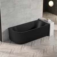 Zeza Nuo Half Vrijstaand Bad - 170x80x58cm - rechts - ribbel - met afvoer - mat zwart 7103R_MB - thumbnail