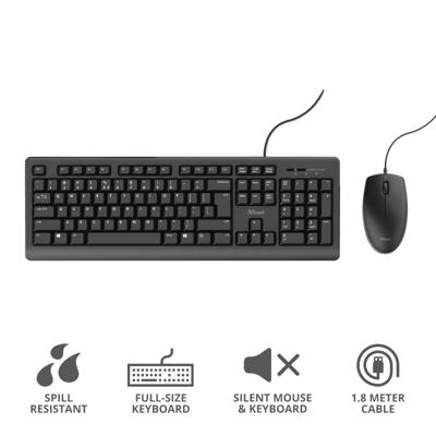 Trust Primo - Stille Keyboard en Muis set - Qwerty US
