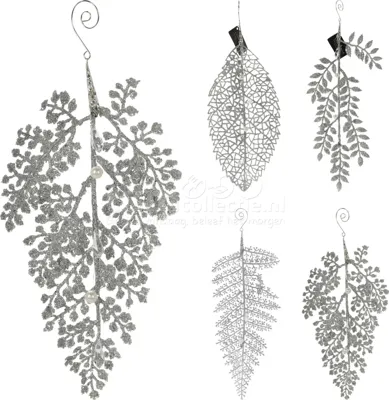 Decoratieblad Clip Glitter Zilver 25cm Assorti 1st Decoratieblad Clip Glitter Zilver 25cm Assorti 1st