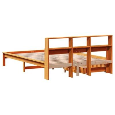 Bed met boekenkast zonder matras grenenhout wasbruin 150x200 cm