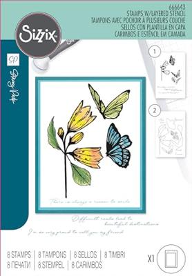 Sizzix • cosmopolitan clear stamp set & stencil farfallina