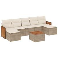 8-delige Loungeset met kussens poly rattan beige - thumbnail