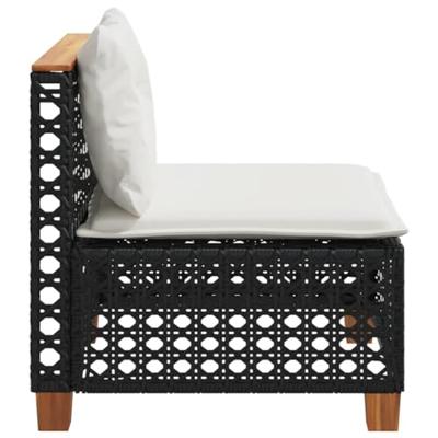 Tuinbank zonder armleuning met kussens poly rattan zwart