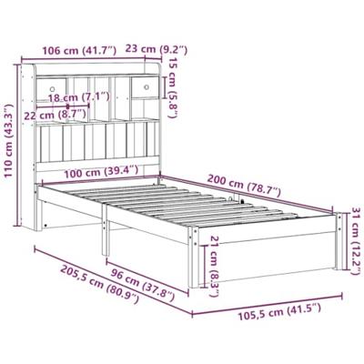 Bed met boekenkast zonder matras massief grenenhout 100x200 cm