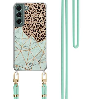 Samsung Galaxy S22 Plus hoesje met mint koord - Luipaard marmer mint Samsung Galaxy S22 Plus hoesje met mint koord - Luipaard marmer mint
