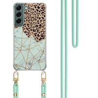 Samsung Galaxy S22 Plus hoesje met mint koord - Luipaard marmer mint - thumbnail