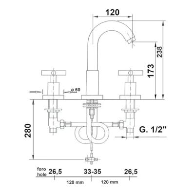Wastafelmengkraan 3-gats Sapho Axia 2-knop Uitloop Gebogen 17.3 cm Chroom Sapho Wastafelmengkraan 3-gats Sapho Axia 2-knop Uitloop Gebogen 17.3 cm Chroom Sapho