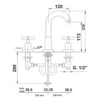 Wastafelmengkraan 3-gats Sapho Axia 2-knop Uitloop Gebogen 17.3 cm Chroom Sapho - thumbnail